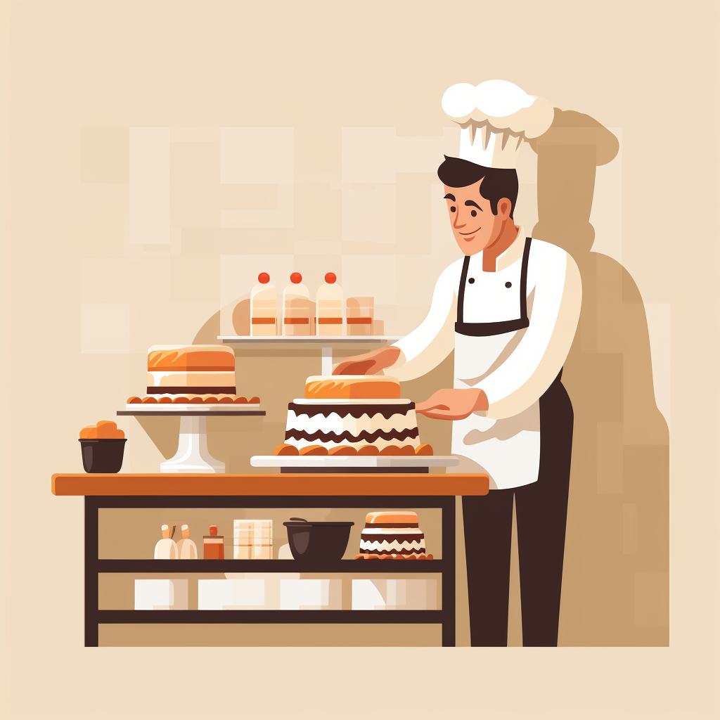 A baker examining a freshly baked gluten-free cake